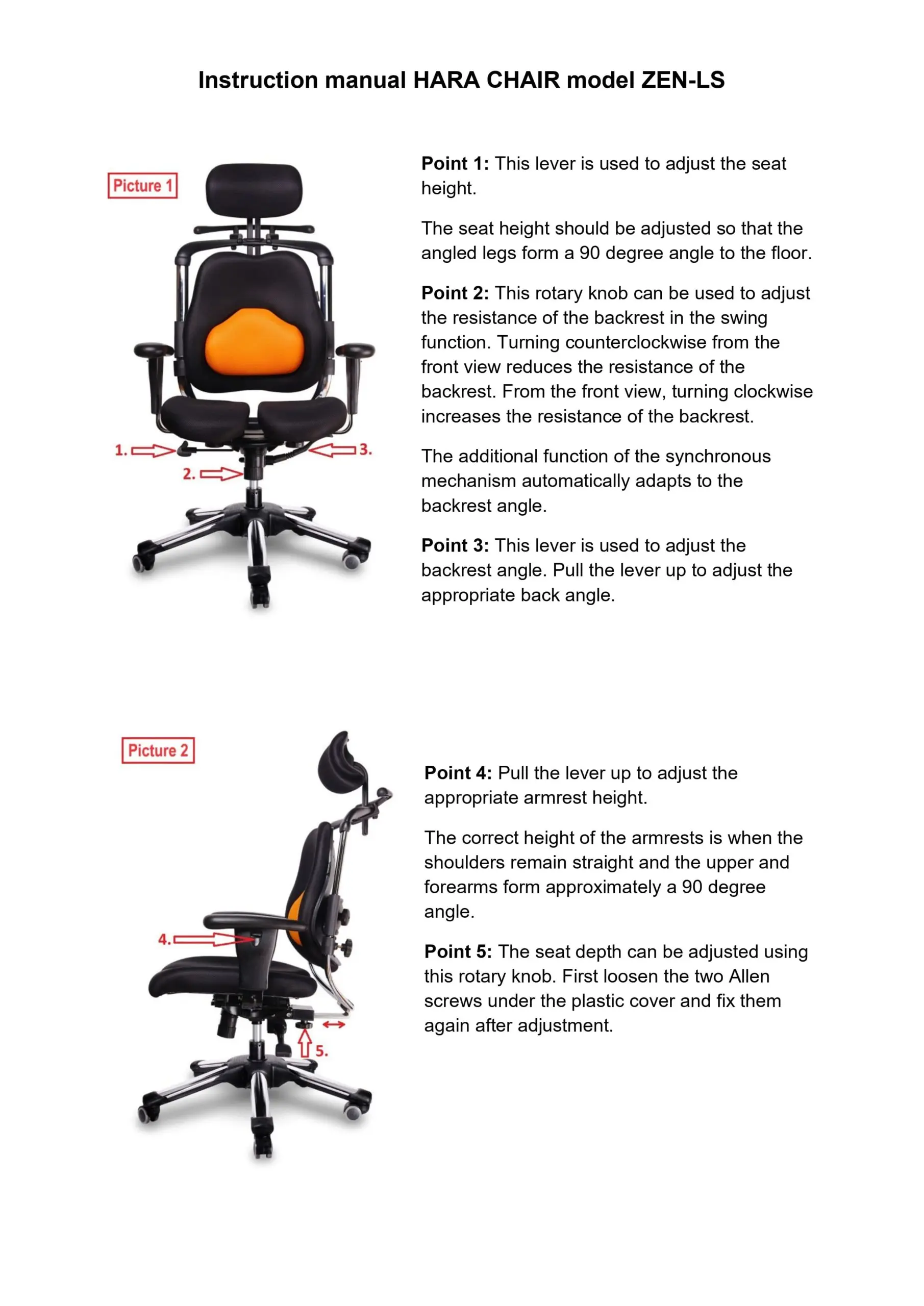 Instruction manual HARA CHAIR model ZEN-LS